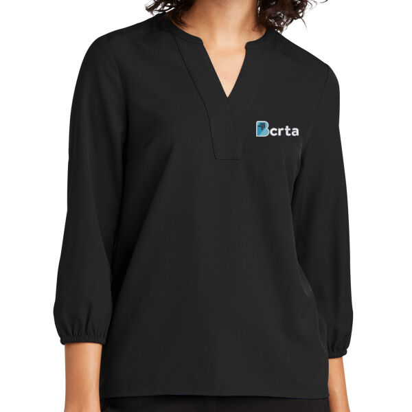 Embroidered BCRTA - Women's Stretch Crepe 3/4 Sleeve Blouse Thumbnail